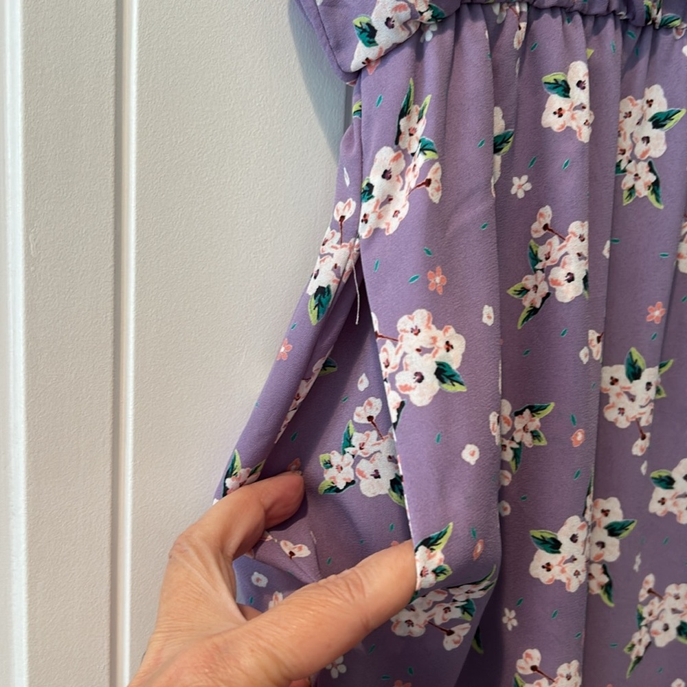Purple Floral V-Neck Dress - Picture 7 of 8